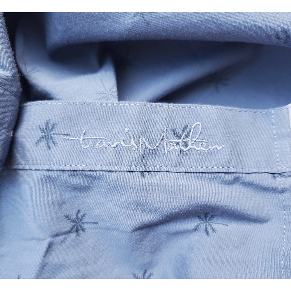 Travis Mathew Mens Blue Palm Tree Embroidered Short Sleeve Button Down Shirt L - Picture 8 of 8